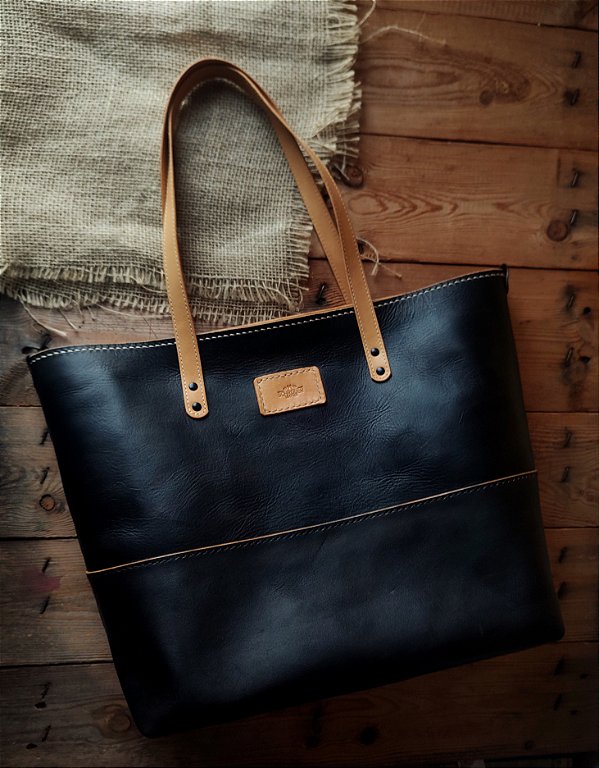 Bolsa Tote Em Couro Preta
