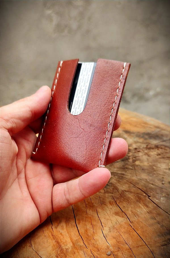 Hold Card Slim Em Couro Telha