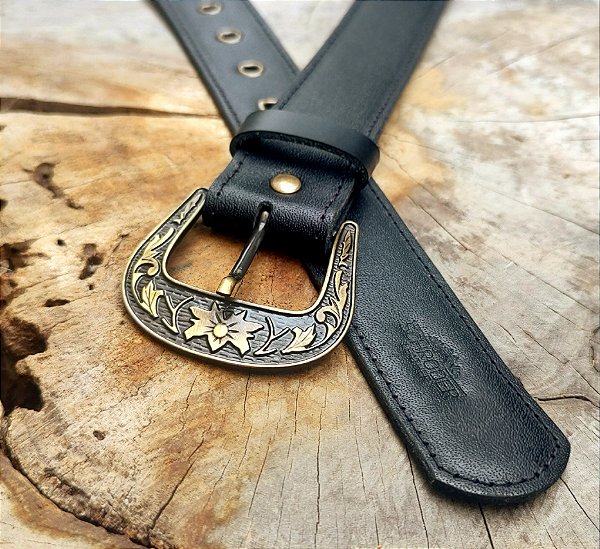 Cinto 3.5 Artesanal Feminino Em Couro Preto