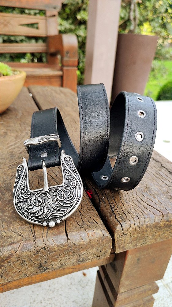 Cinto 3.5 Artesanal Feminino Em Couro Preto