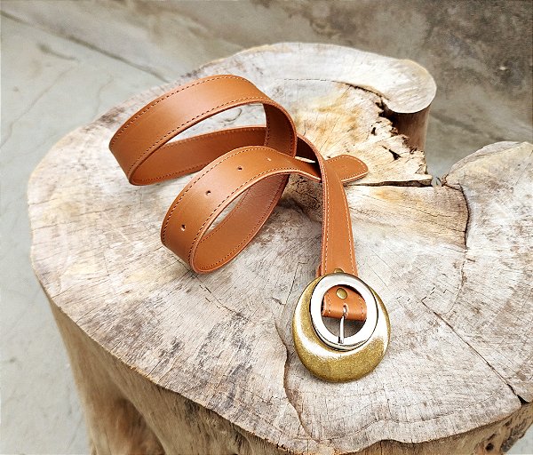 Cinto 3.5 Artesanal Feminino Em Couro capuccino