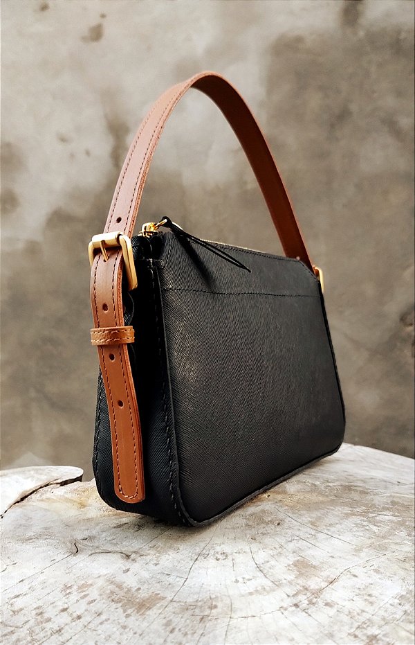 Bolsa Gessy Em Couro Preto Safiano