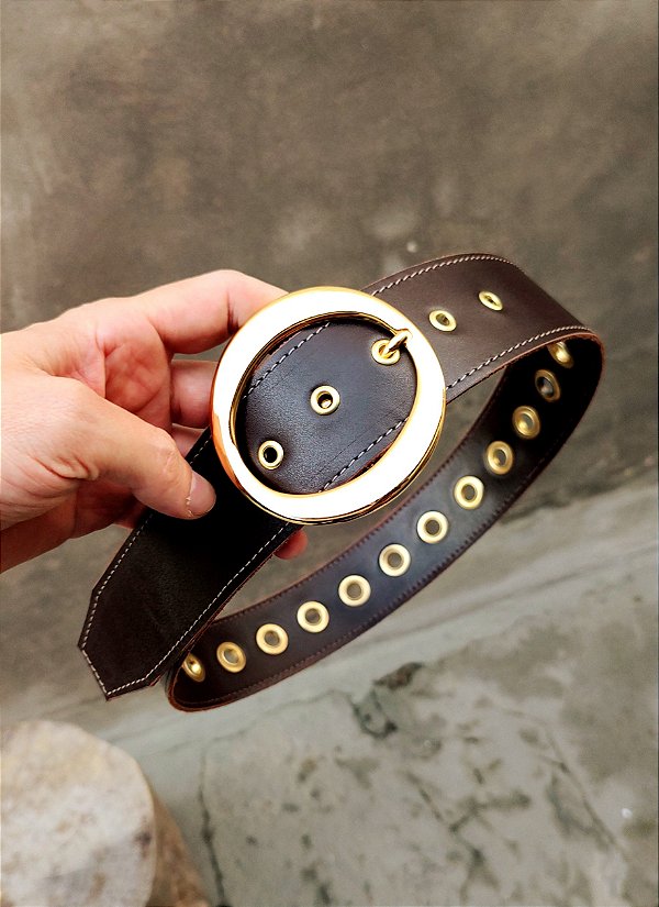 Cinto Ilhós 5.0 Feminino Em Couro café