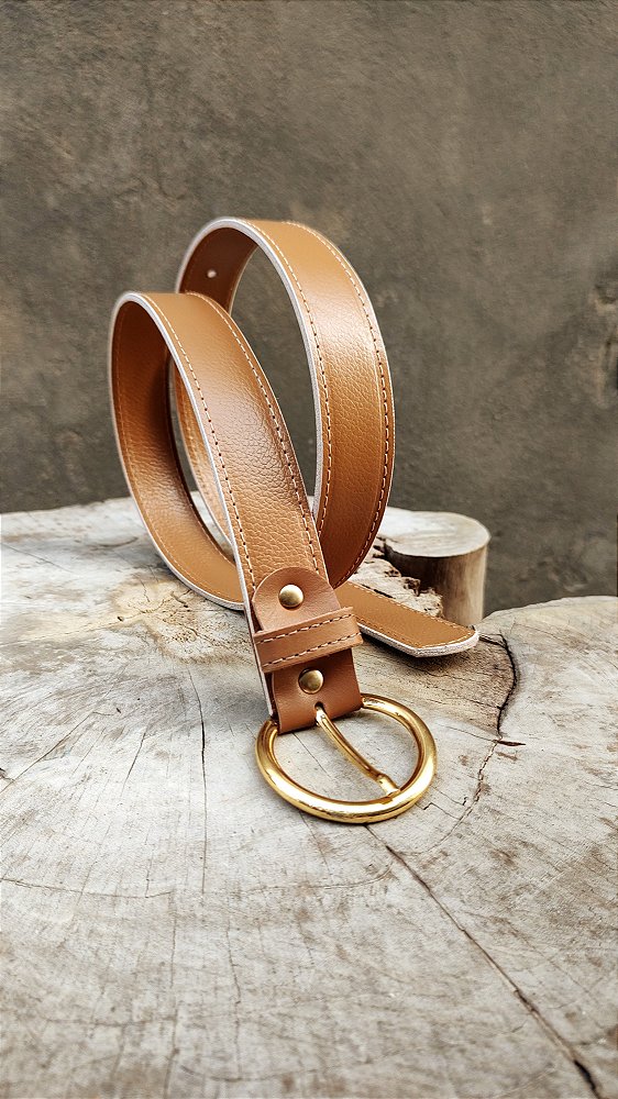 Cinto 3.5 Artesanal Feminino Em Couro Capuccino