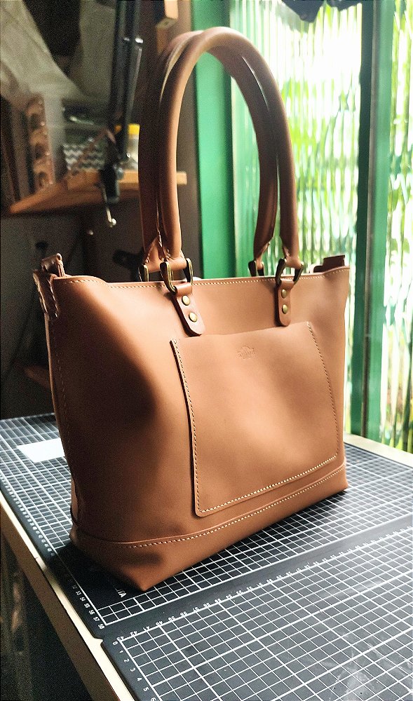 Bolsa Mini Tote Em Couro Natural