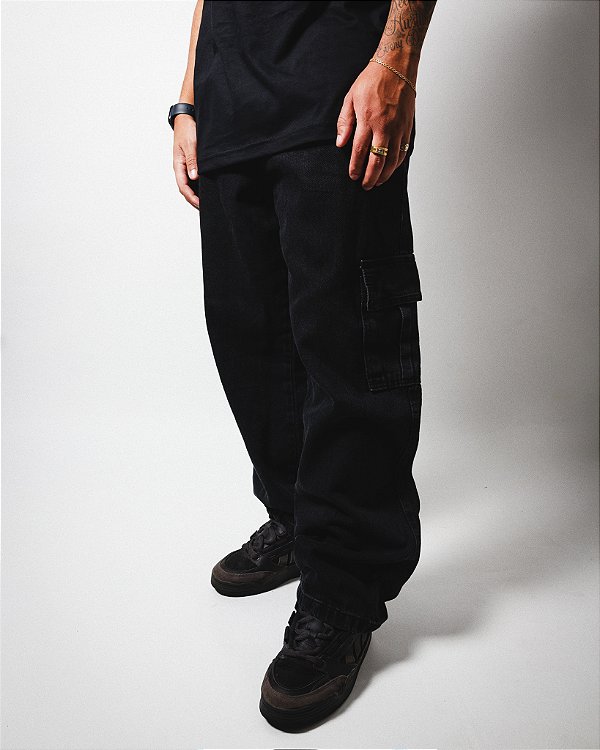 Calça Cargo Jeans Preta