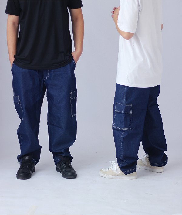 Calça Cargo Jeans Costura Branca