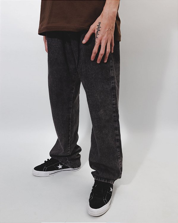 Calça Balão jeans Marmorizada