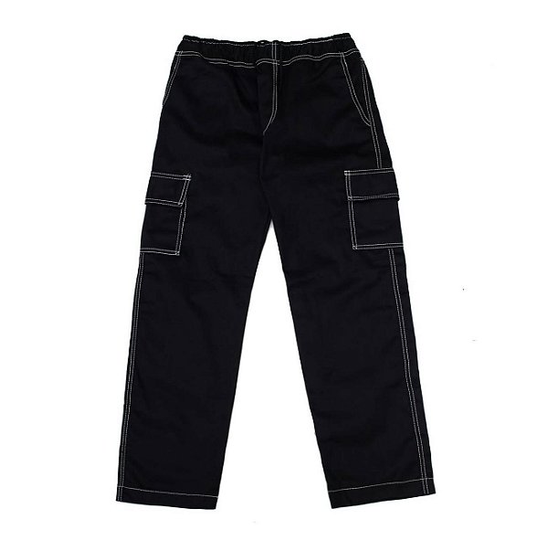 Calça Cargo Juvenil Preta com Linhas Brancas