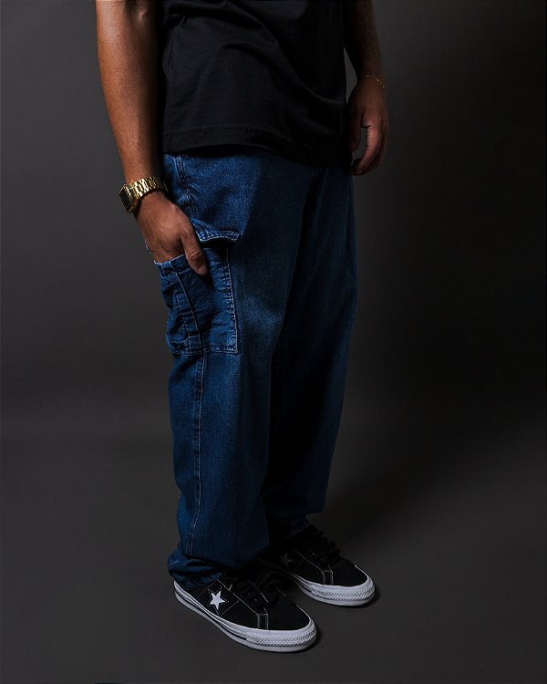 Calça cargo jeans Escura juvenil