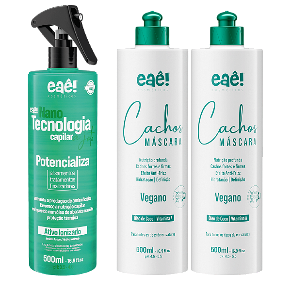 Kit 2x Máscara Cachos + 1x NanoTecnologia Verde - Cachos Longos Dos Sonhos Definição E Tratamento Capilar Eaê!