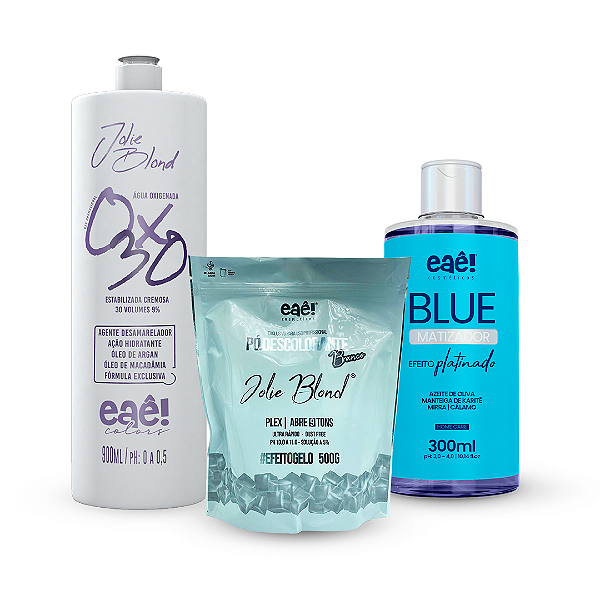 Ox 30 Volumes + Pó Descolorante Branco + Blue Matizador Efeito Platinado