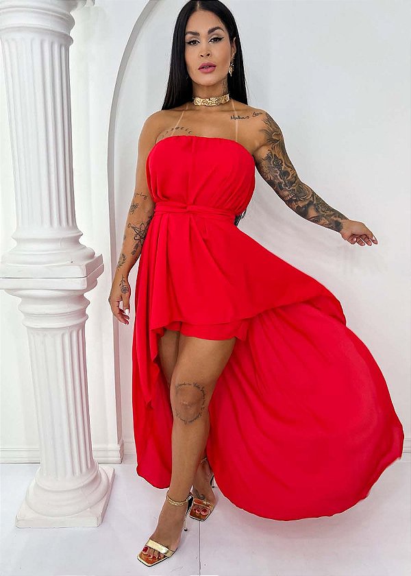 Vestido longo vermelho tomara que best sale caia