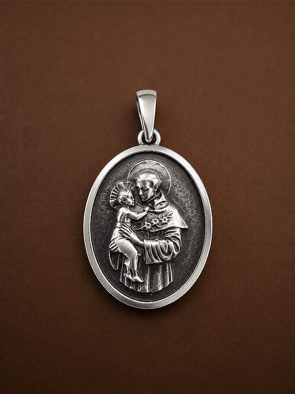 Pingente Medalha de Santo Antônio em Prata 925