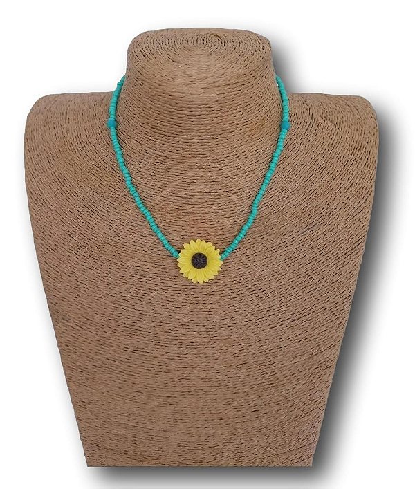 Colar Choker De Miçangas Cristais E Girasol Ref. 1086