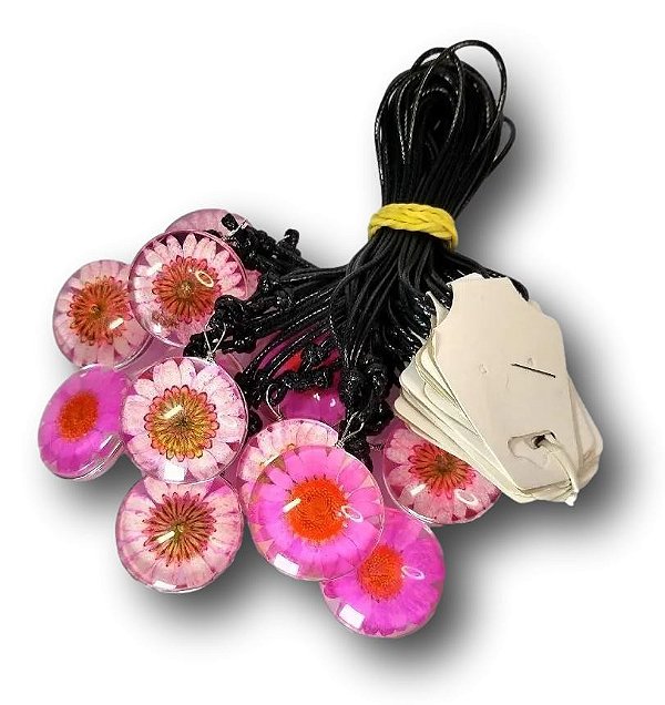 Colar Flor Margarida/Rosa com Branco - Conjunto de 12 Unidades em Fio Rabo de Rato Ajustável