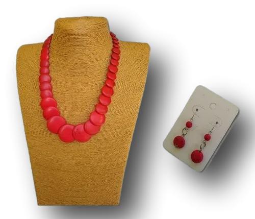 Conjunto Colar + Brincos Pedra Howlita Coral Ref 9890