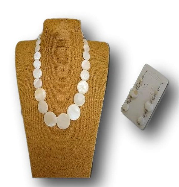 Conjunto Colar + Brincos Madrepérola Branco Ref: 9887