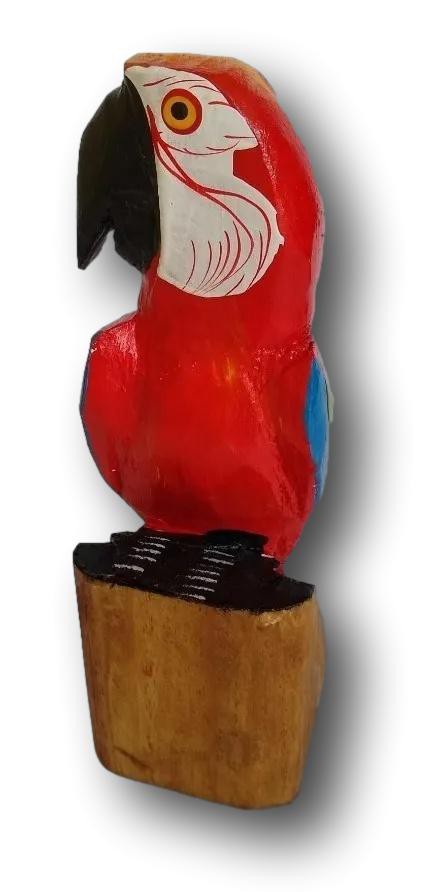 Ararinha Vermelha Pássaro De Madeira Enfeite Mesa Ref.0348