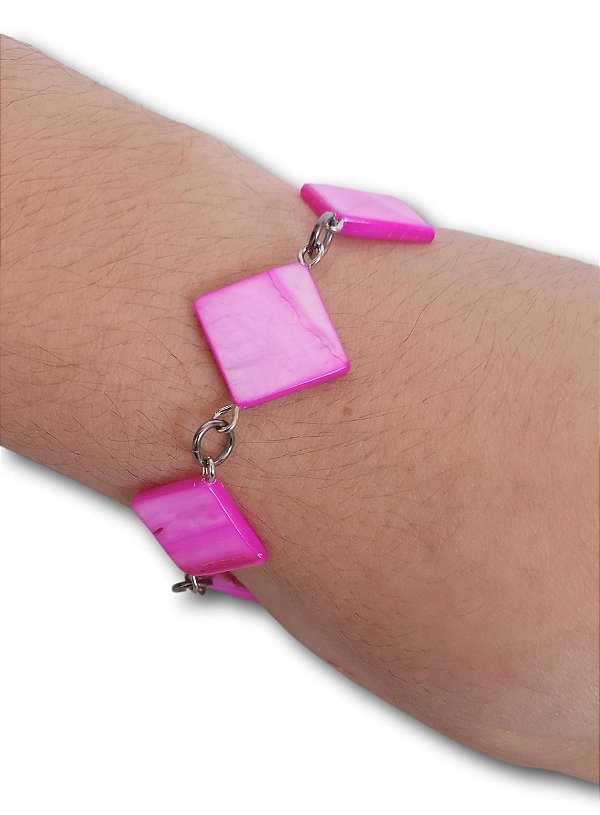 Pulseira Madreperola Rosa Artesanal Feminino Ref. 2151