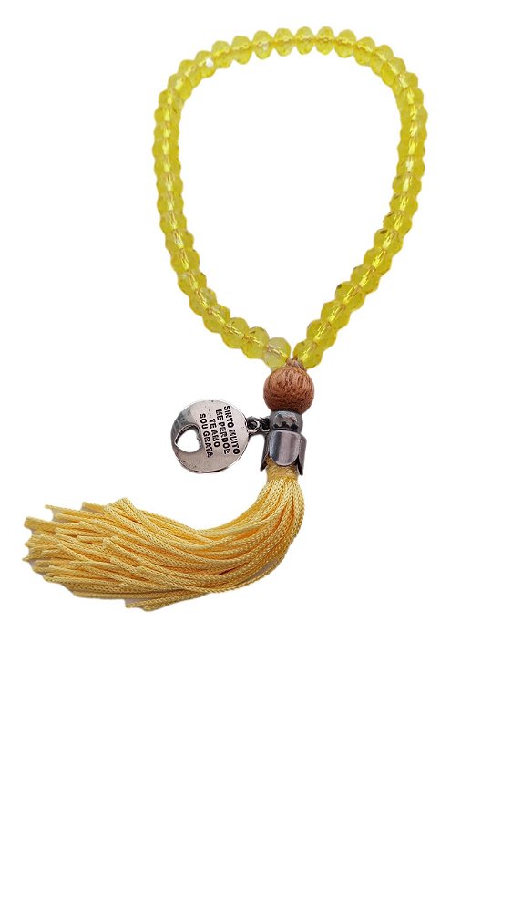 Japamala 45 Contas Cristal Tcheco Amarelo com Medalha Ho'oponopono e Tassel de Seda - Energia Positiva e Estilo Único