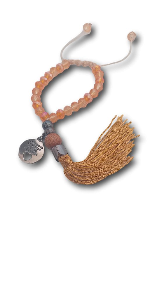 Pulseira Cristal Tcheco Laranja Com Tassel Seda Ref.2320