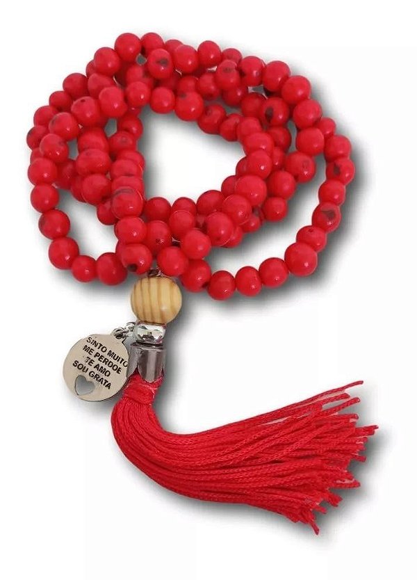Japamala de Açaí Vermelho com 108 Contas e Medalha Ho'oponopono - Beleza e Harmonia em Suas Mãos