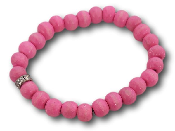 Pulseira Feminina Contas Bola De Madeira Rosa REF.2588