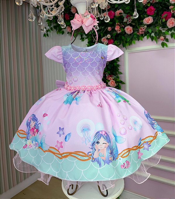 Vestido Infantil Temático Kids Sereia - Fundo do Mar