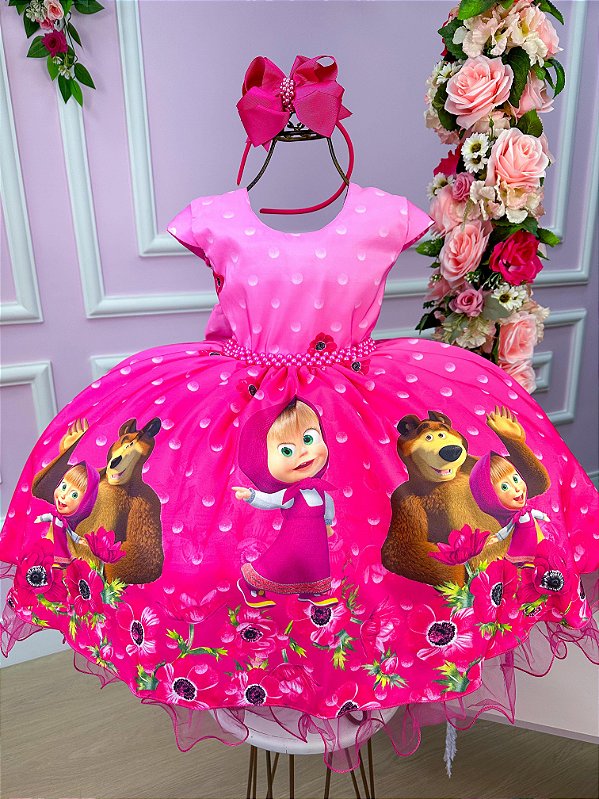Vestido Infantil Temáticos da Gigi Masha e o Urso Pink