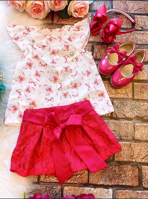 Conjunto Banana Club Chique Borboletas - Saia Pink