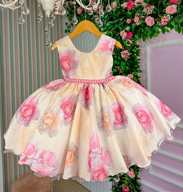 Vestido Infantil Giovanella Florido Amarelo com Rosa