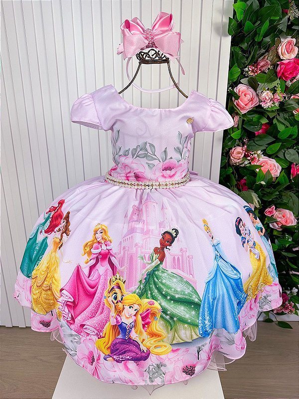 Vestido Temáticos Kids Princesas Disney Rosa Bebê