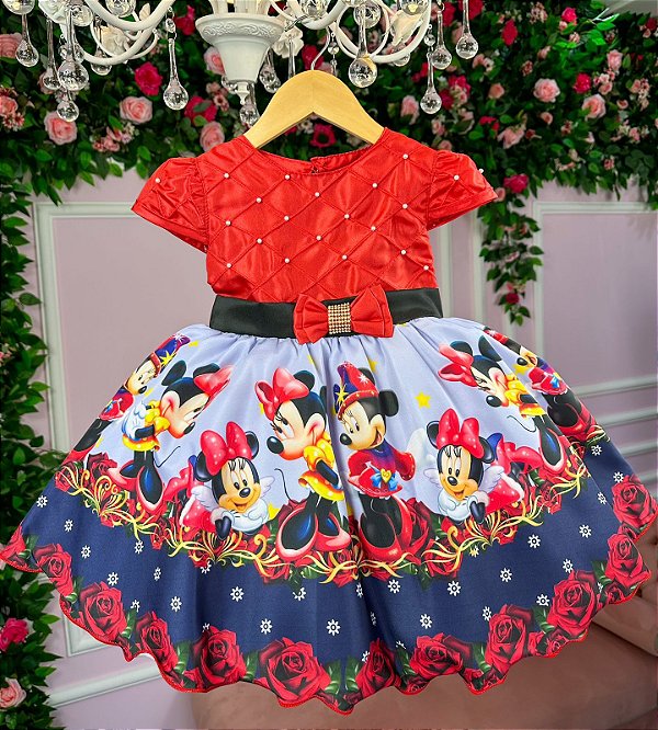 Vestido Infantil Temáticos Luxo Minnie/Minie Vermelho