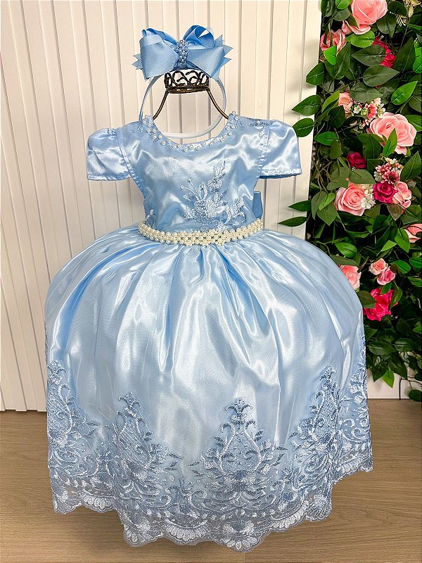 Vestido Enjoy Longo Renda Azul Bebê