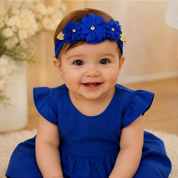 Faixa Belli Flor e Strass Azul Royal