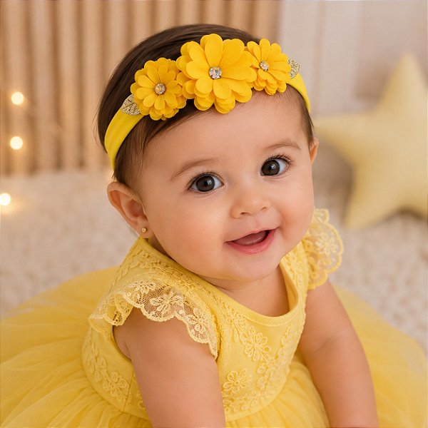 Faixa Belli Flor e Strass Amarelo