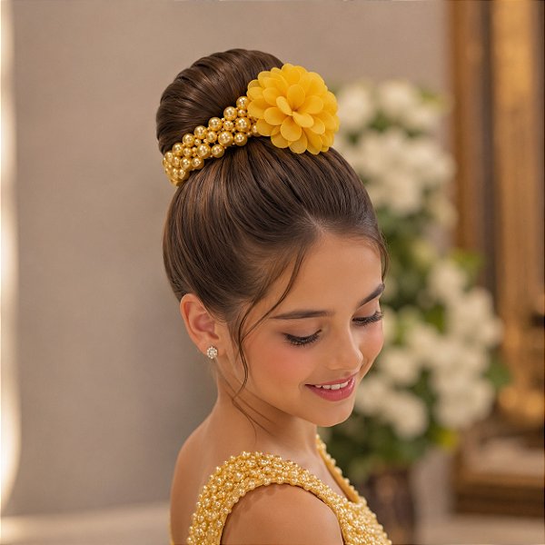 Porta Coque Belli Flor Perolas Amarelo