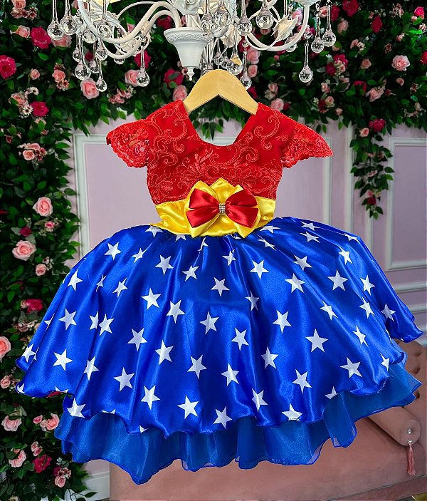 Vestido Infantil Princesa Temático Mulher Maravilha - BELLI KIDS ATACADO