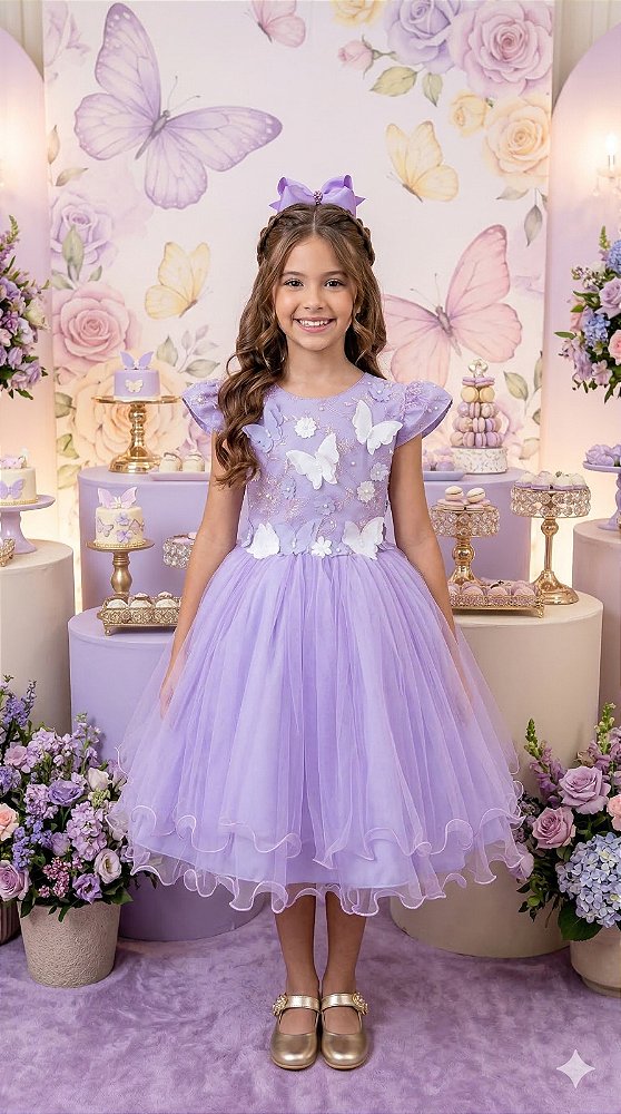 Vestido Marie Jardim Encantado Mel Lilás