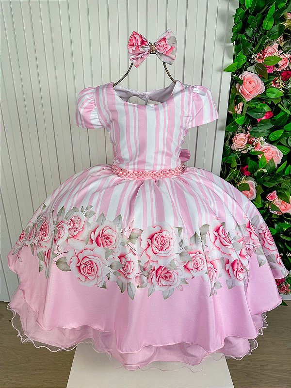Vestido Mimadine Listrado Rosa Florido