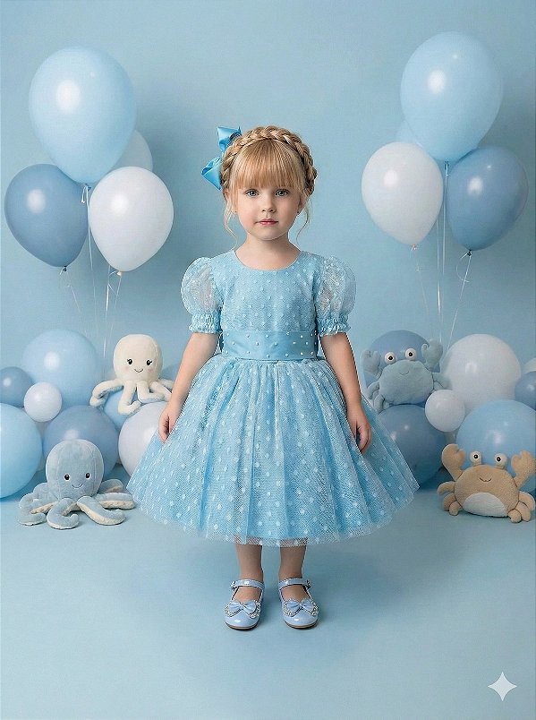 Vestido Marie Azul Tiffany Bolinhas