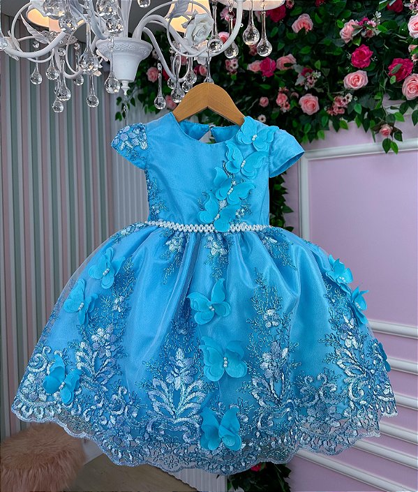 Vestido Marie Jardim Encantado Luxo Azul Tiffany