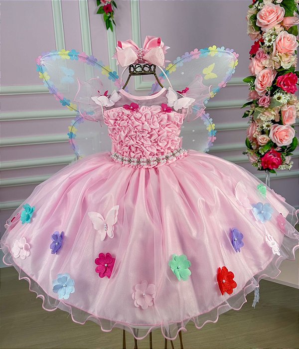 Vestido Princesa Belli Bia Jardim Encantado Rosa bebe