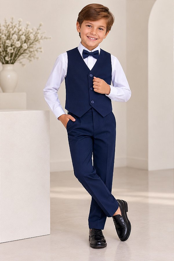 Conjunto Miss Cherry Social Colete Leonardo Azul Marinho