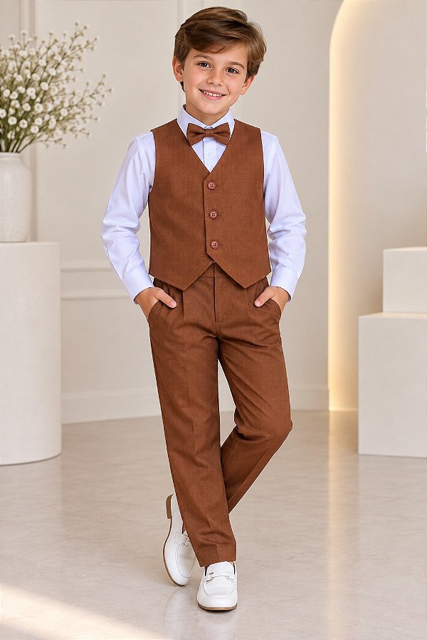 Conjunto Miss Cherry Social Leonardo Colete Caramelo