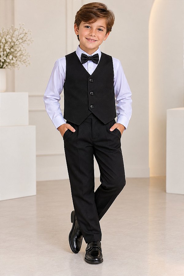 Conjunto Miss Cherry Social Leonardo Colete Preto
