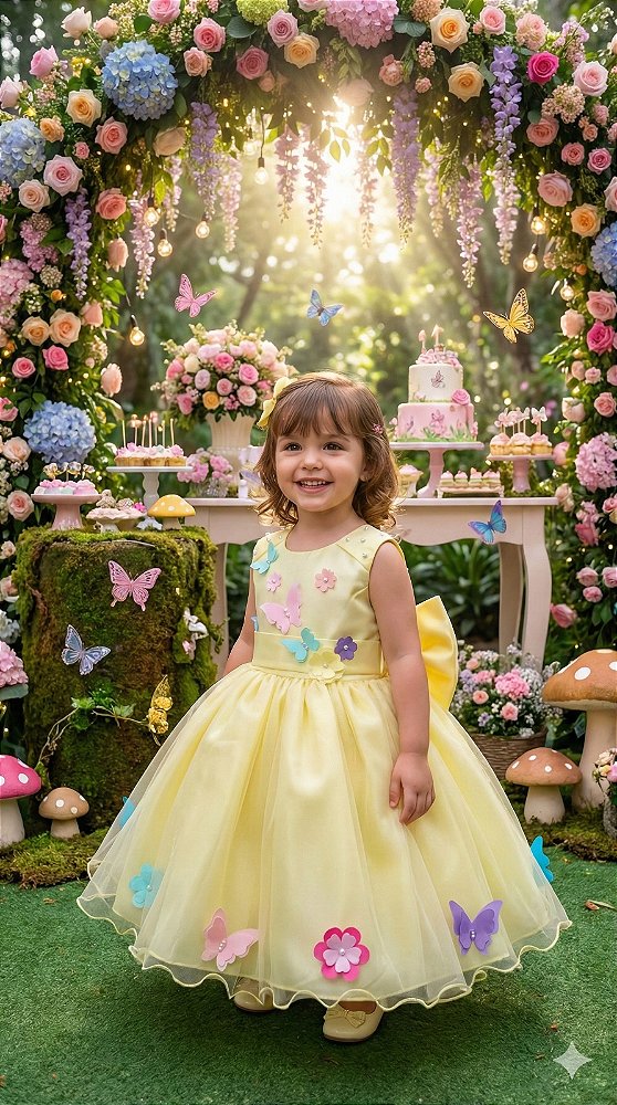 Vestido Princesa Belli Anabel Jardim Encantado Amarelo