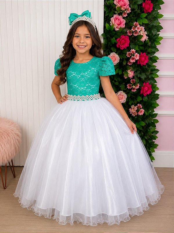 Vestido Enjoy Longo Mari Peito Rendado Verde Tiffany