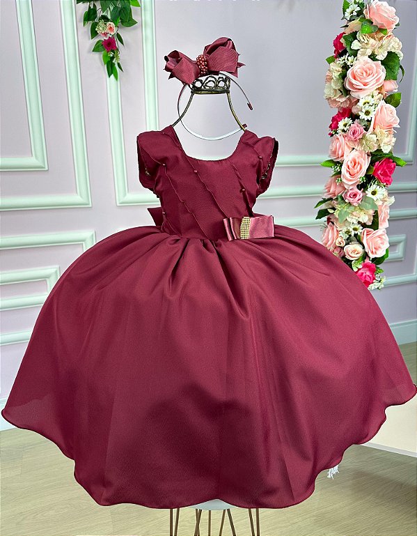 Vestido Belle Fille Lacinho Marsala